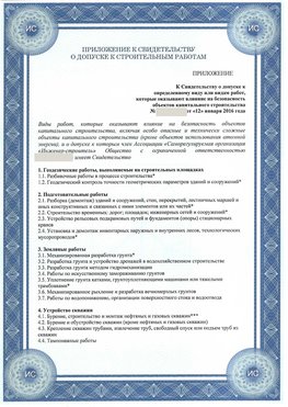 Приложение к свидетельству о допуске к строительным работам Купавна СРО в строительстве